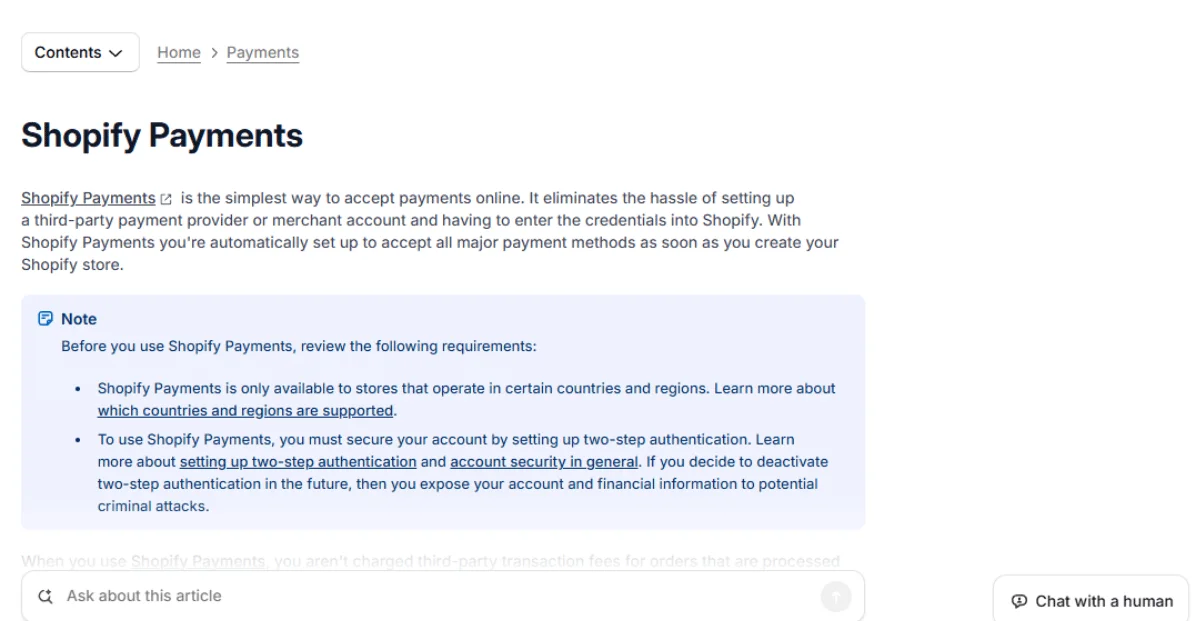 Shopify Payments Homepage